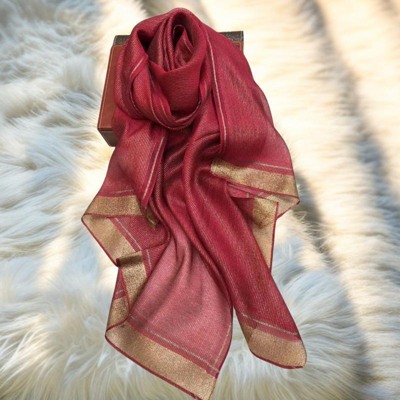 Women's Korean Style Pure Color Silk Long Gold Sequined Scarfs