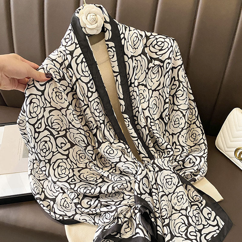 Women's Silk Outer Wear Artificial Fashion Flower Scarfs