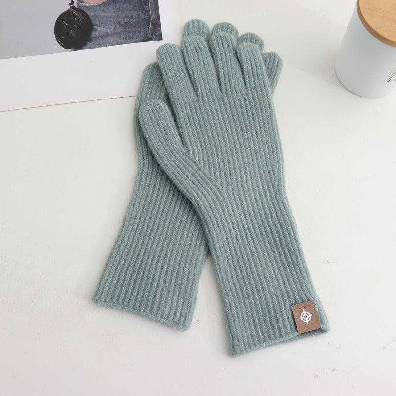 Wool Knitted Labeling Finger Exposed Touch Screen Gloves