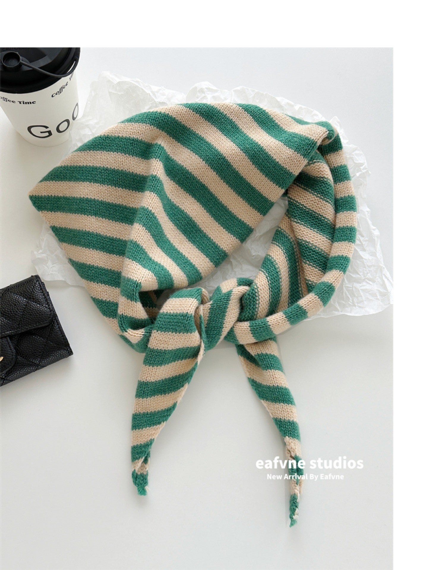 Women's Small Fashionable Knitted Striped Triangular Binder Scarfs