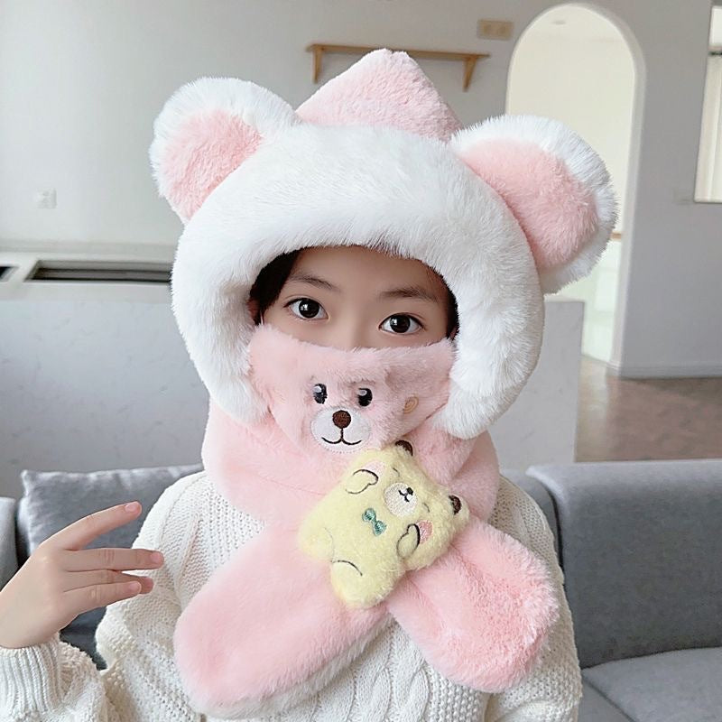 Children's Style Hat Mask One-piece Fleece-lined Earmuffs Warm Keeping Kids' Headwear