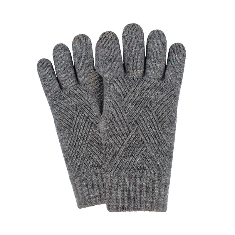 Women's Winter Touch Screen Knitted Double Layer Fleece-lined Five Gloves