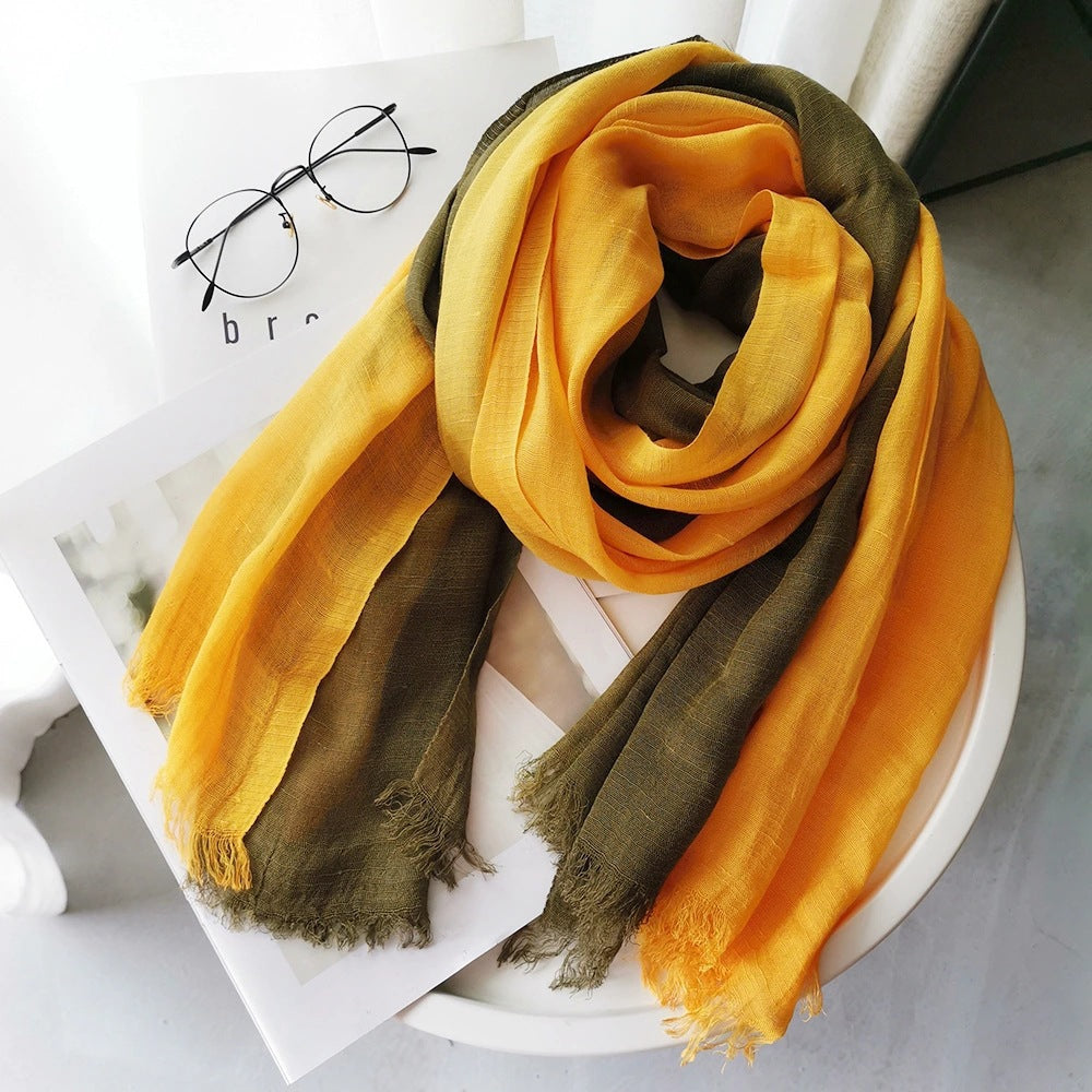 Women's Linen Silk Gradient Color Matching Lady Mori Scarfs