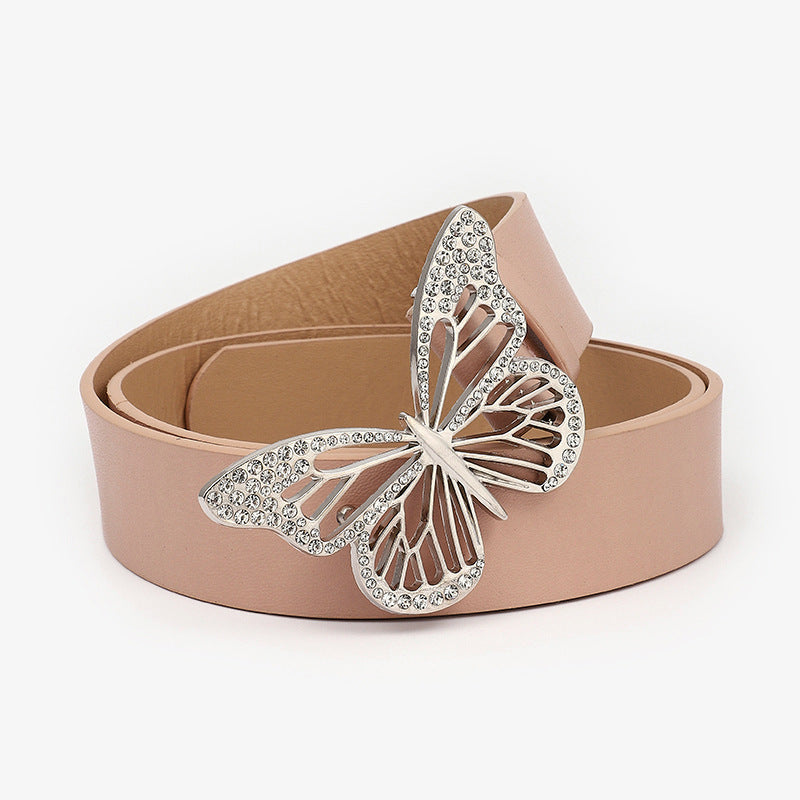 Women's Fashion Rhinestone Butterfly Buckle Decoration Wide Belts