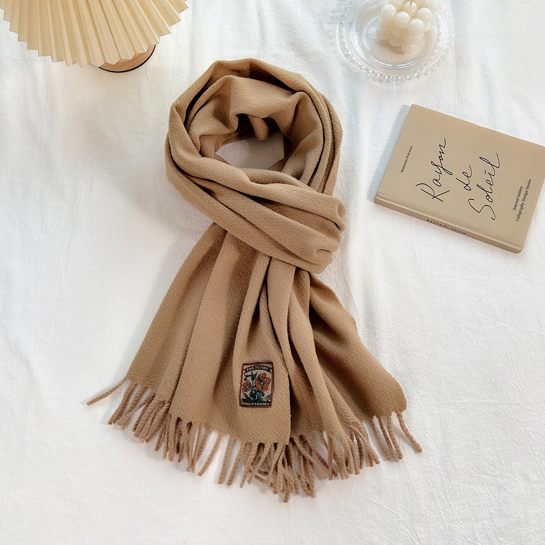 Women's Narrow Style Woolen Yarn Plain Solid Color Scarfs