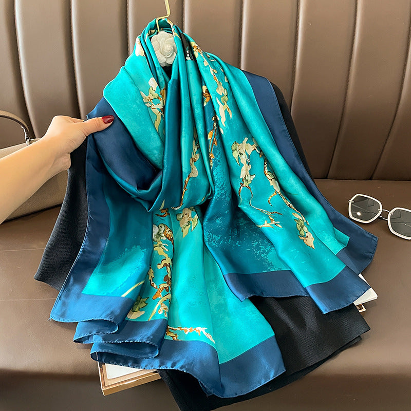 Women's Silk Outer Wear Artificial Fashion Flower Scarfs