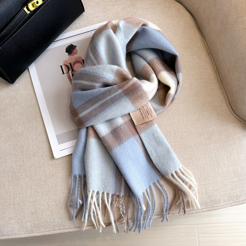 Women's Wool Woolen Plaid Winter Warm Scarfs