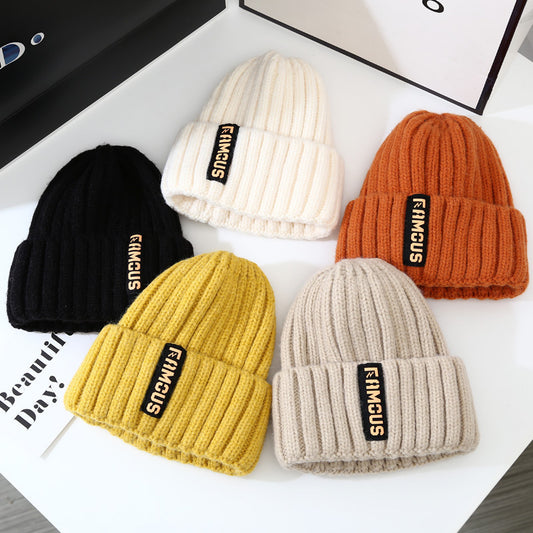 Women's Korean Fashion Long Logo Woolen Warm Hats & Caps