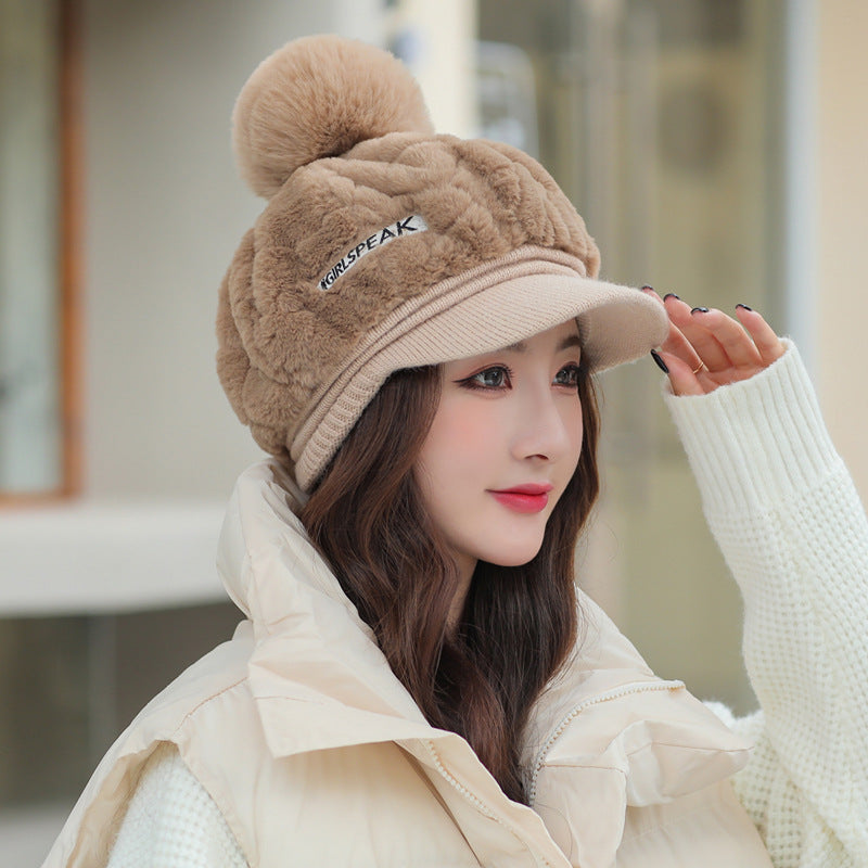 Women's Hat Fashion Rabbit Fur Warm Peaked Hats & Caps