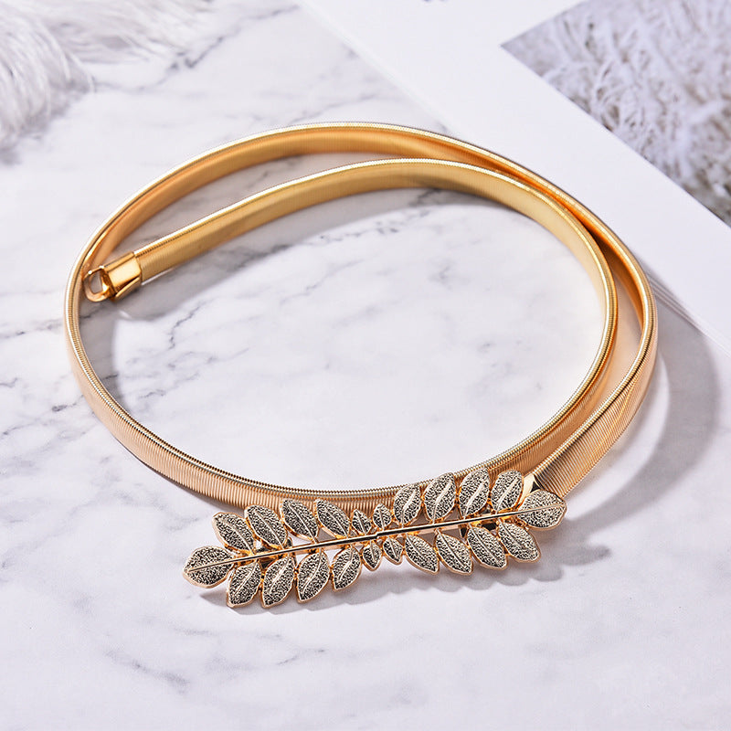 Women's Metal Elastic Golden Leaves Fine Decorative Spring With Belts