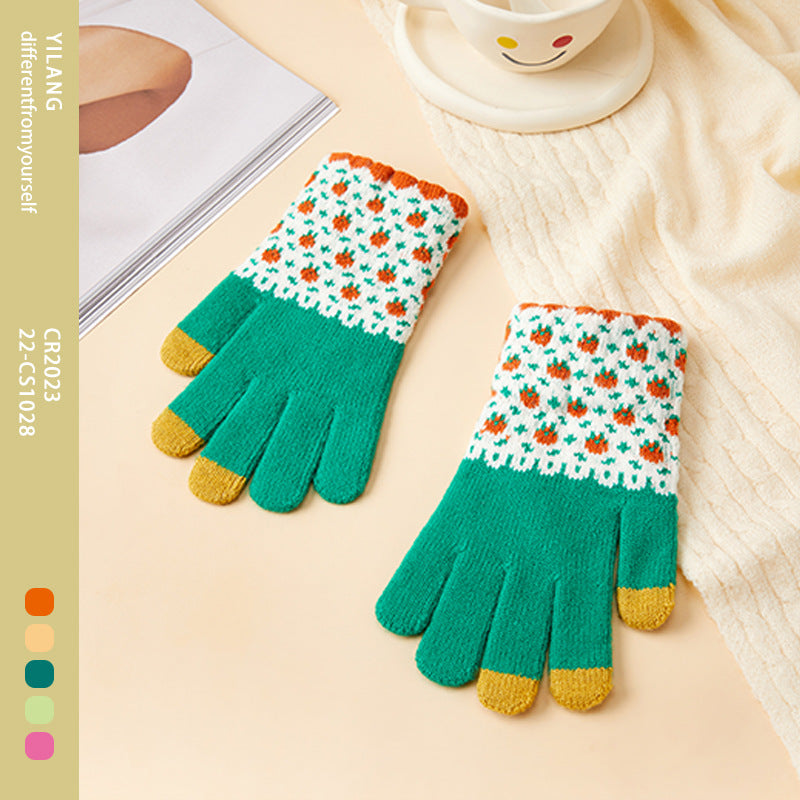 Women's Fleece-lined Thermal Knitting Touch Screen Gradient Color Korean Gloves