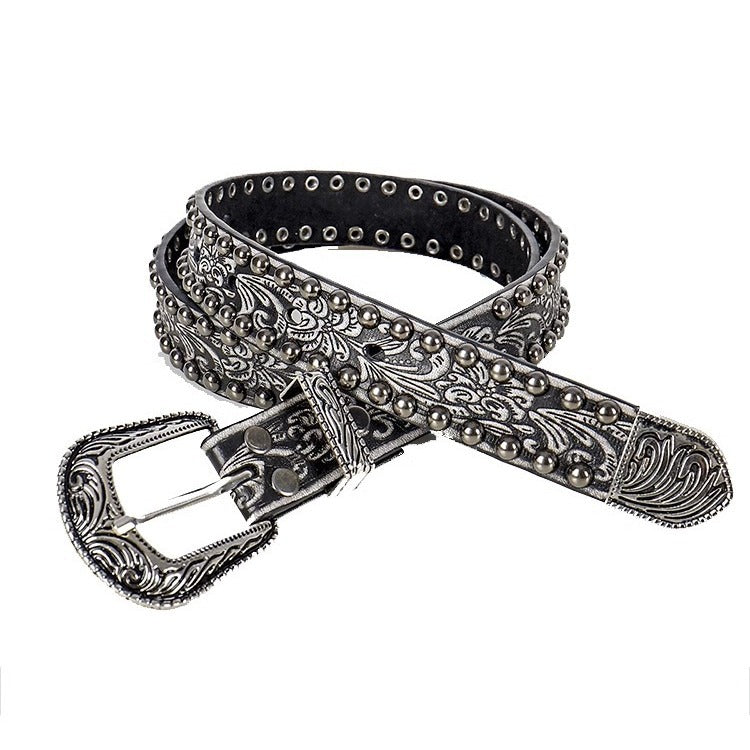 Distressed Threading Rivet Embossed Niche Personality Belts