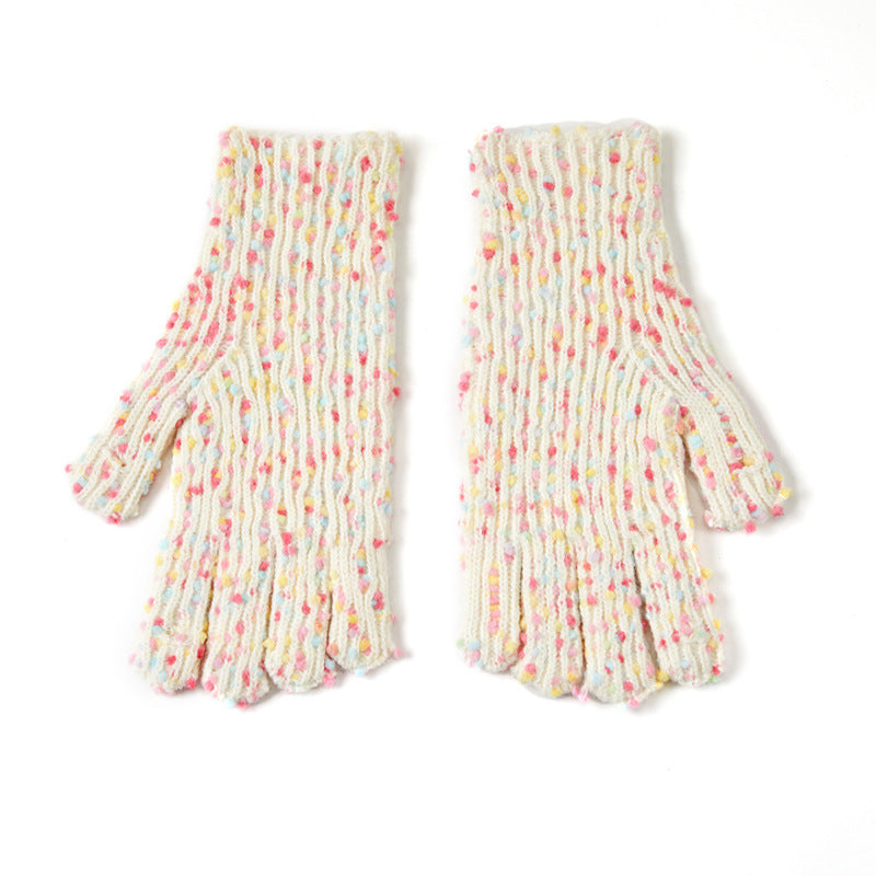 Women's Fleece-lined Candy Color Fashion Open Finger Gloves