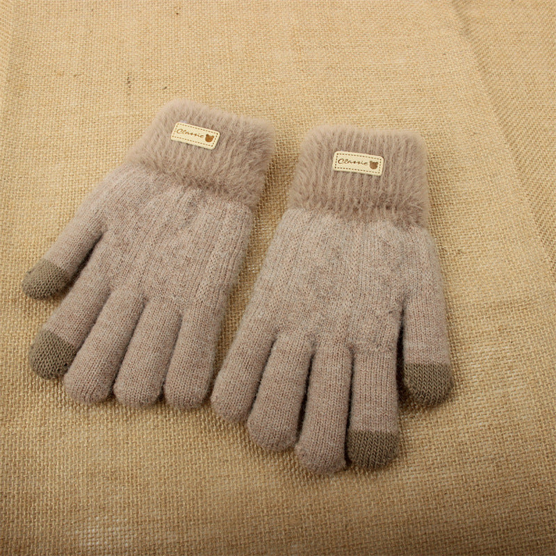 Women's Knitted Knitting Wool Winter Warm Thickened Fleece Touch Gloves