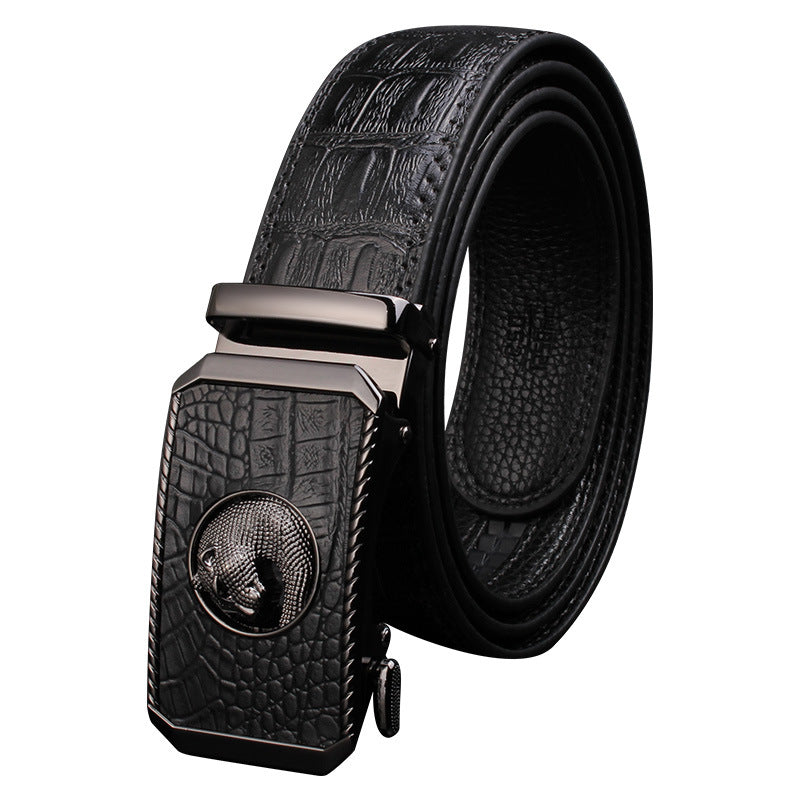 Men's Pattern Cowhide Leather Comfort Click Waist Belts