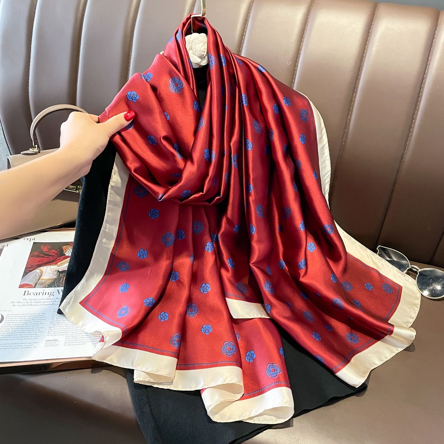 Women's Silk Outer Wear Artificial Fashion Flower Scarfs