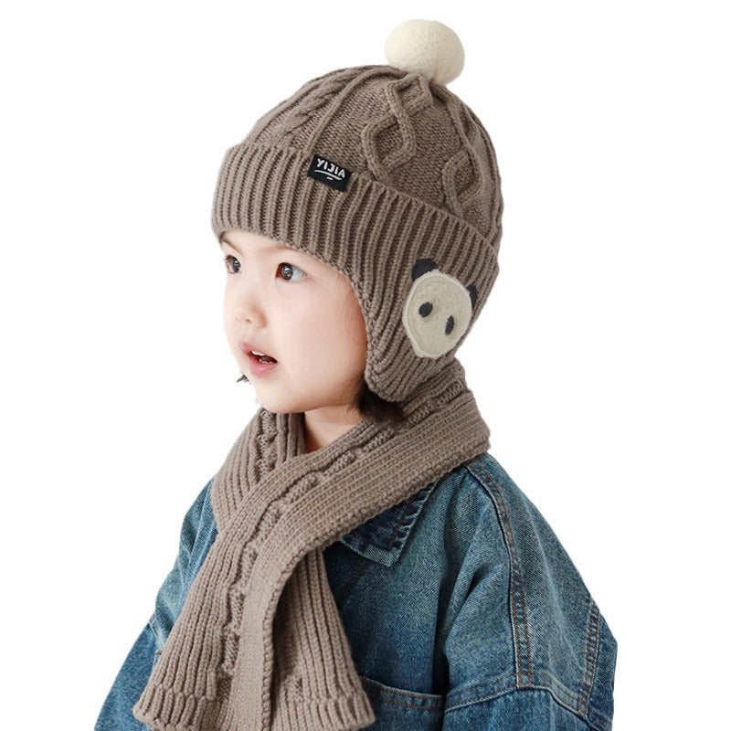 Children's Two-piece Set Cute Bear Boy Winter Warm Cotton Kids' Headwear