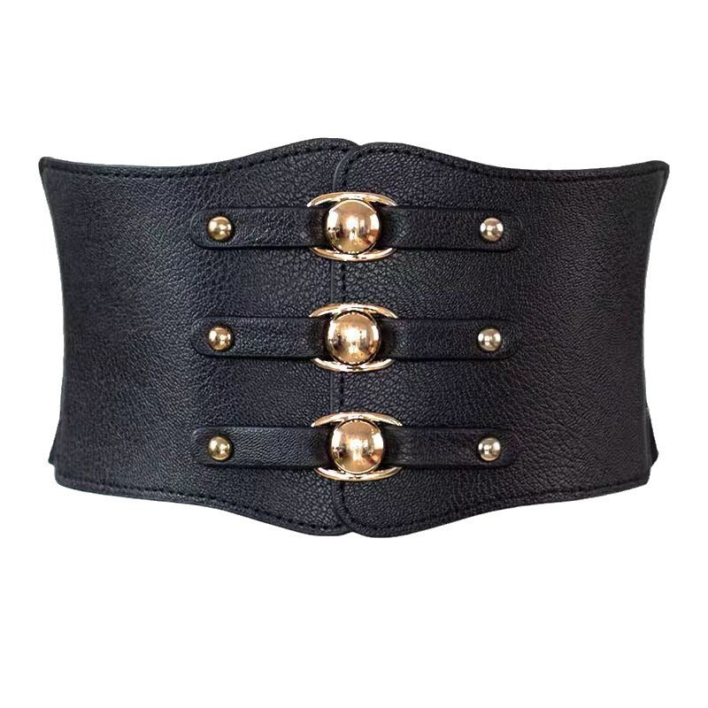 Women's Fashion Black Extra Wide Waist Seal Belts