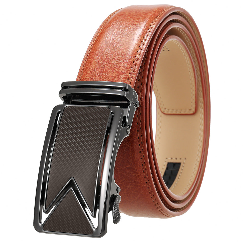 Men's Leather Cowhide Automatic Buckle Pants Korean Belts