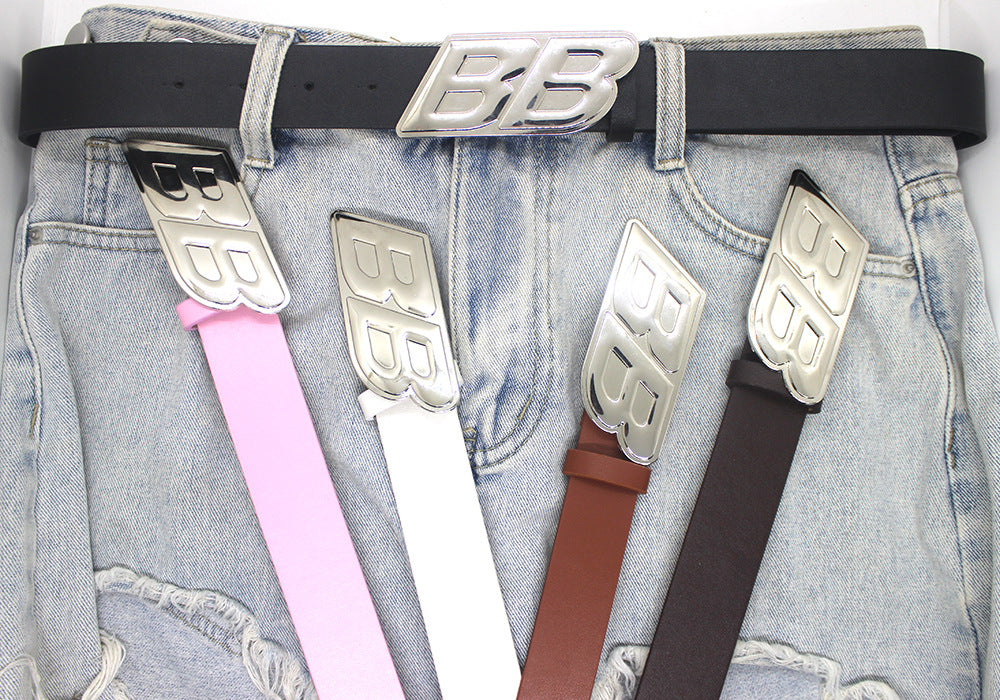 Women's Double Buckle Design Jeans Skirt Shaped Belts