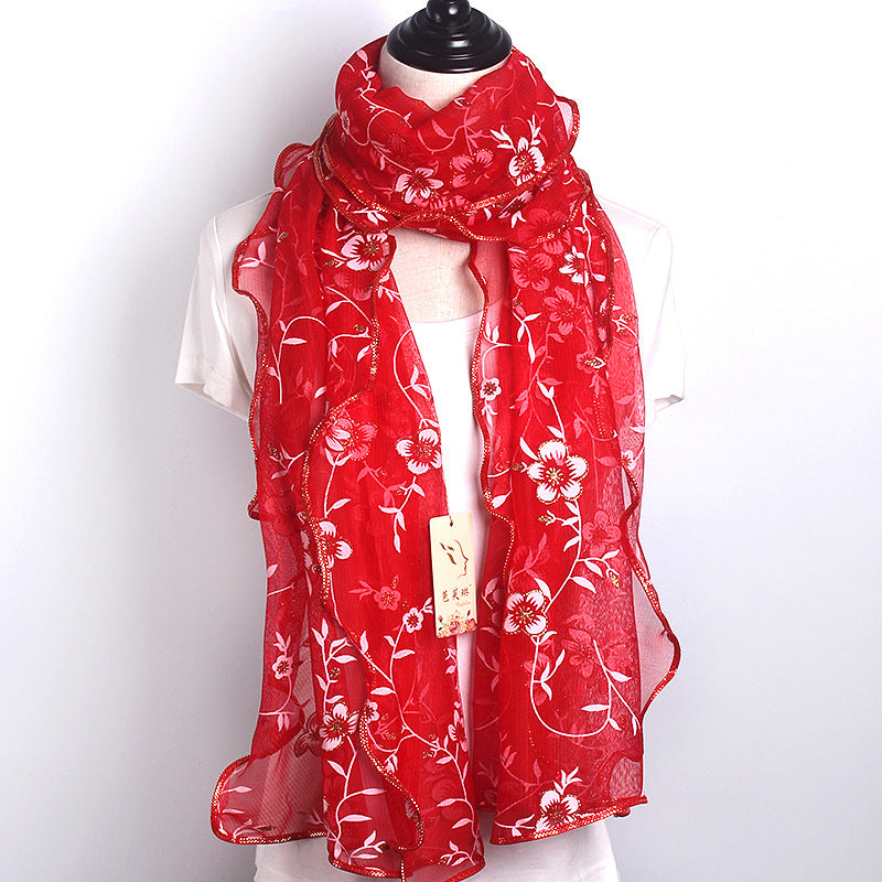 Women's Printed Edge Gilded High Elastic Long Scarfs