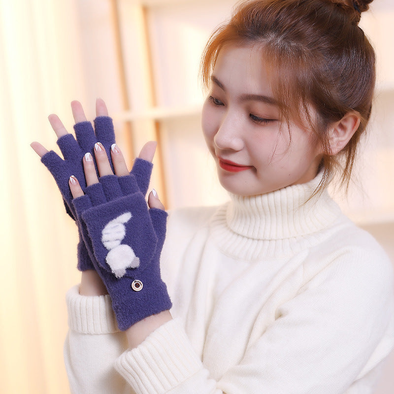 Women's Riding Fleece-lined Thick Windproof Cat Plush Gloves