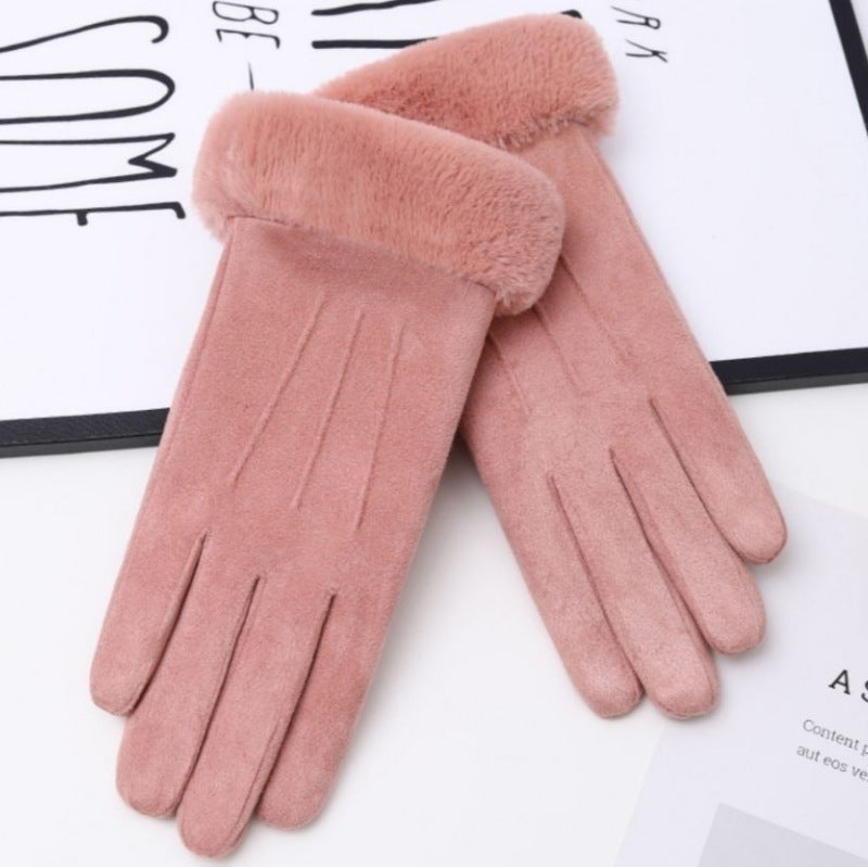 Women's Winter Suede Fleece-lined Cycling Electric Car Battery Gloves