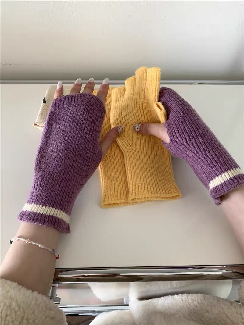 Women's Thickened Half Finger Wool Knitted Fingerless Gloves