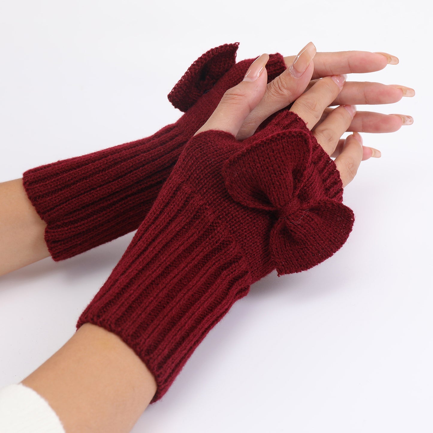 Women's Short Bow Cute Wristband Knitted Wool Keep Gloves