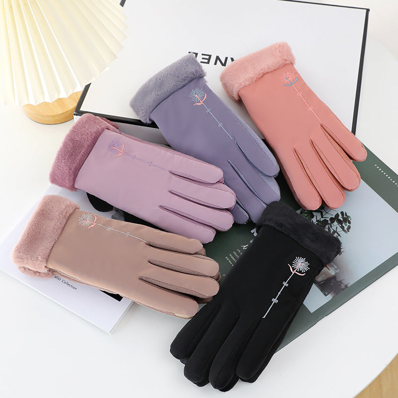 Women's Screen Fleece Lined Padded Warm Keeping Bow Gloves