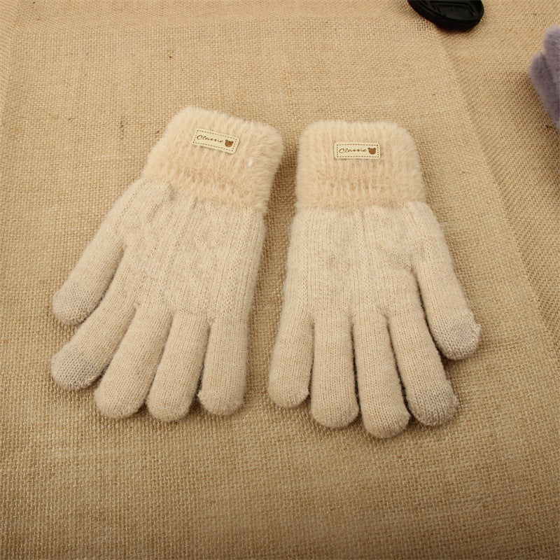 Women's Knitted Knitting Wool Winter Warm Thickened Fleece Touch Gloves