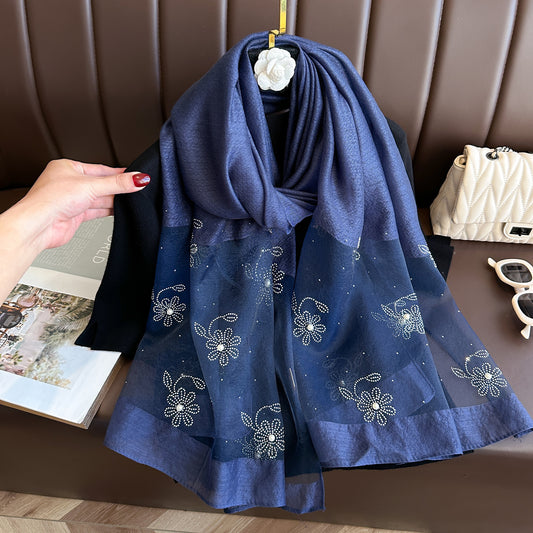 Women's Solid Color Rhinestone Small Flower Pearl Long Scarfs