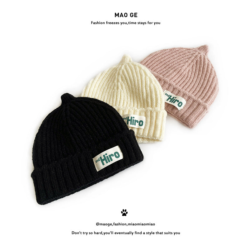 Children's Warm Knitted Fashion Letter Cloth Label Kids' Headwear