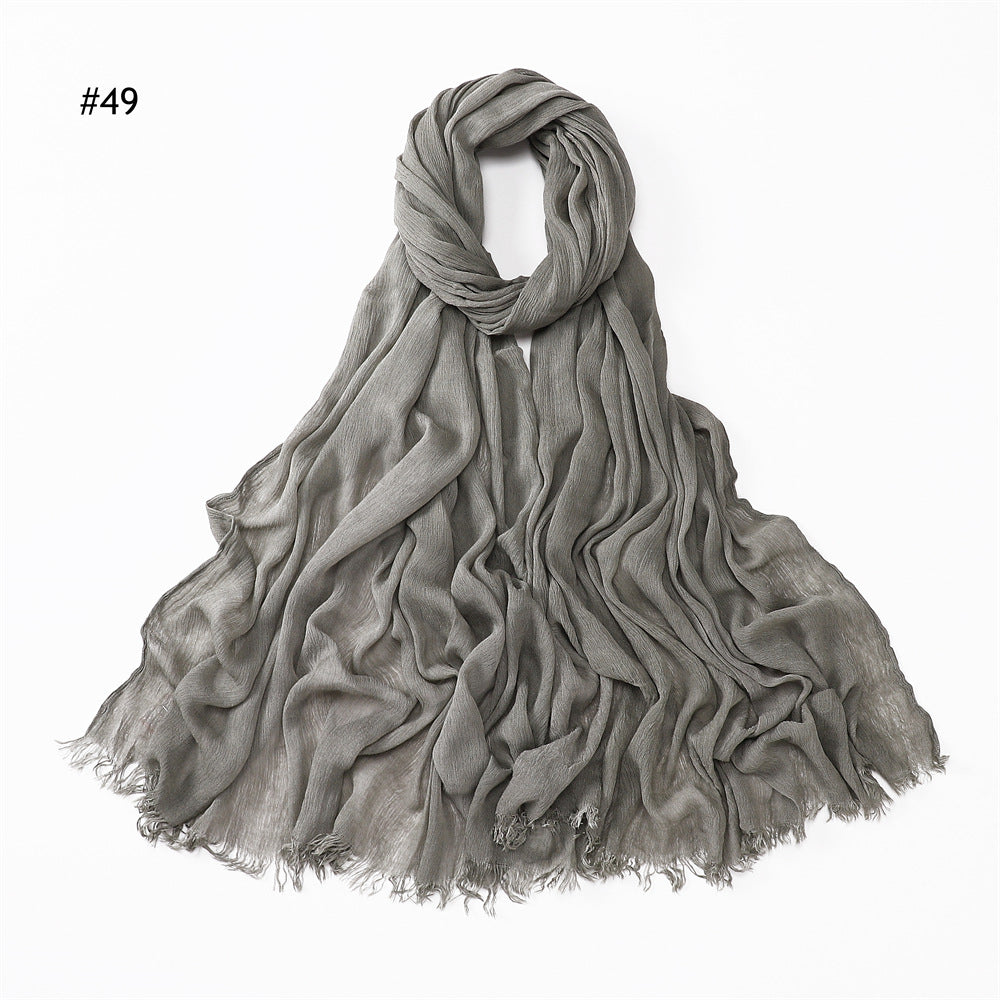 Women's Pleated Solid Color Rayon Split Breathable Scarfs