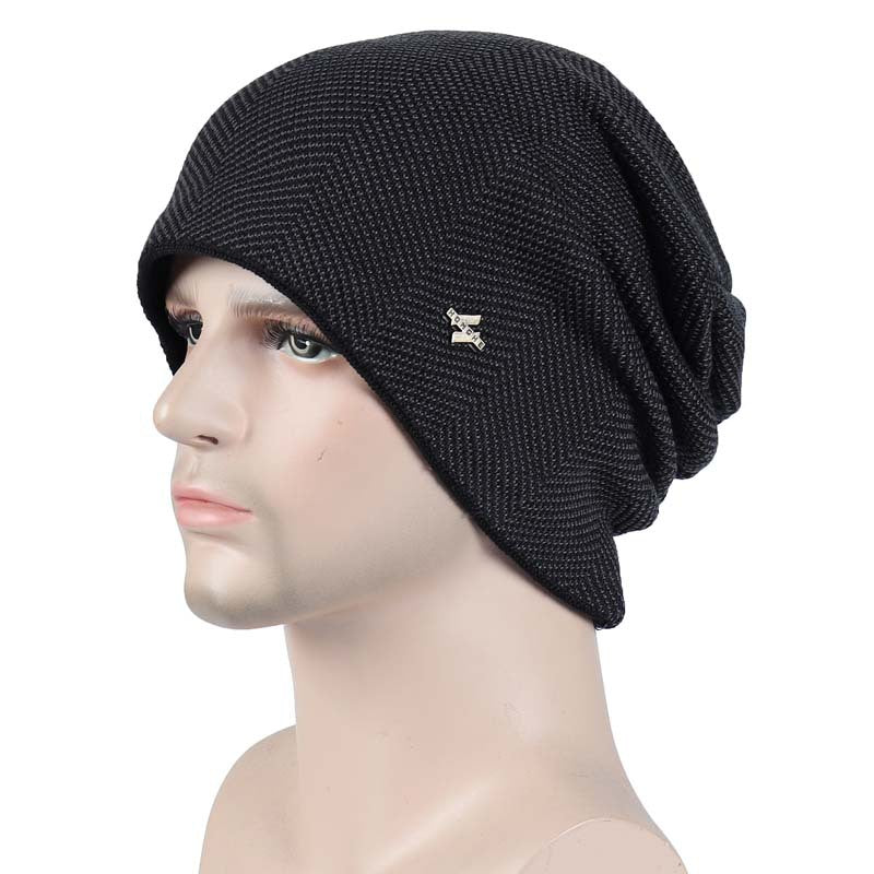 Men's Woolen Plus Fluff Knitted Hat Striped Hats & Caps