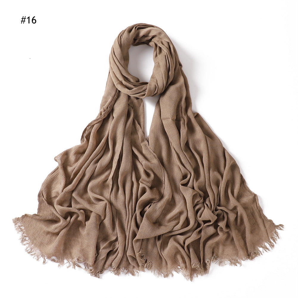 Women's Pleated Solid Color Rayon Split Breathable Scarfs