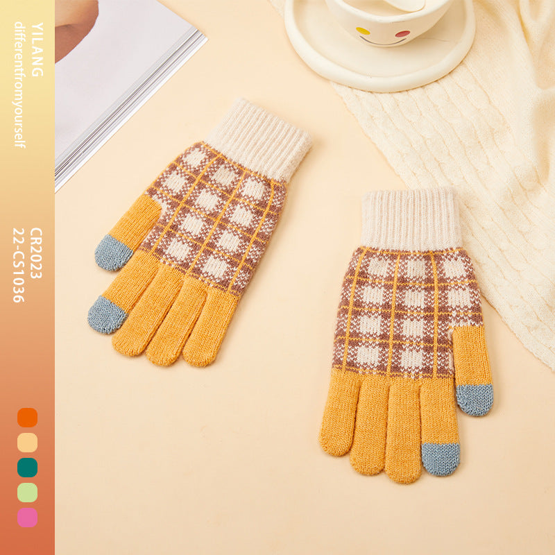 Women's Fleece-lined Thermal Knitting Touch Screen Gradient Color Korean Gloves