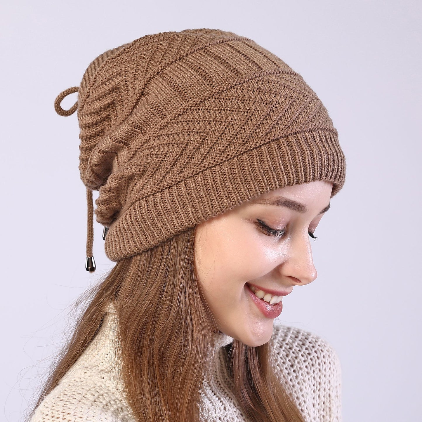 Women's 2 For Sleeve Fleece-lined Knitted Earflaps Pile Hats & Caps