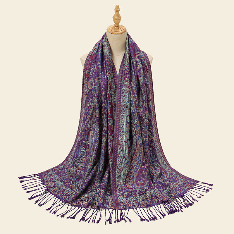 Women's Classic Cashew Embroidery Tassel Popular Travel Scarfs