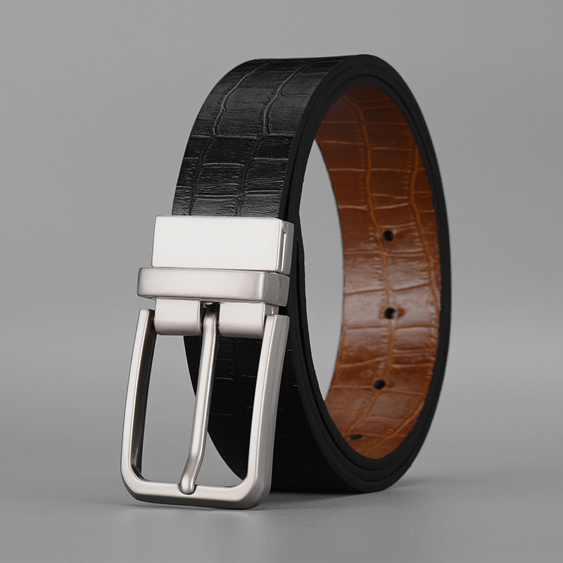 Men's Black Coffee Double Ribbon Body Leather Belts