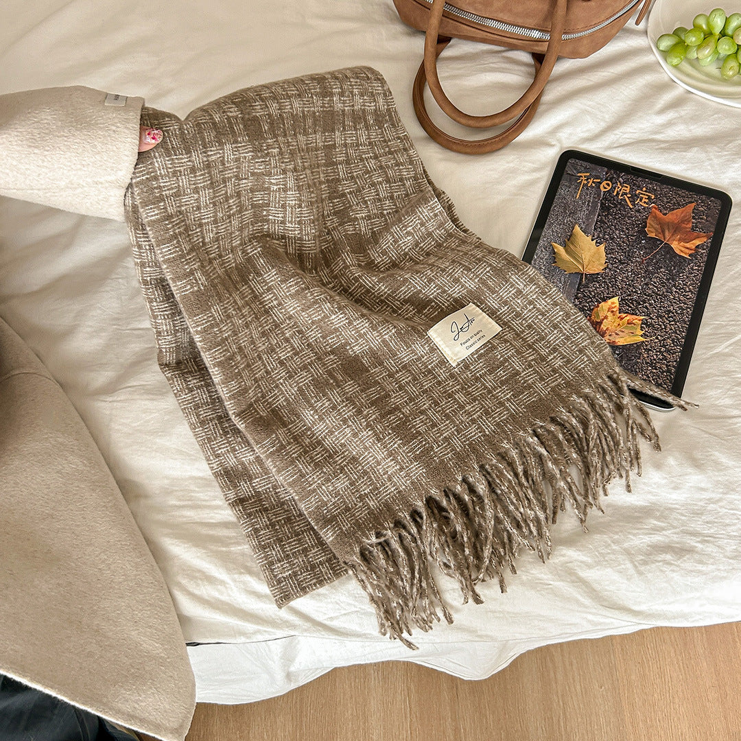 Plaid Female Simple Thickened Warm Shawl Scarfs