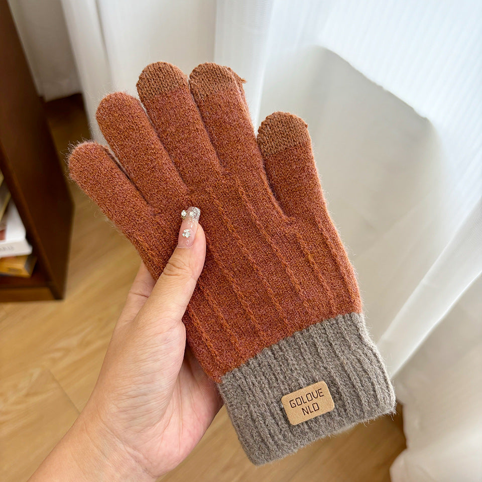 Women's Knitted Knitting Wool Winter Cold Protection Thickening Fleece-lined Candy Gloves