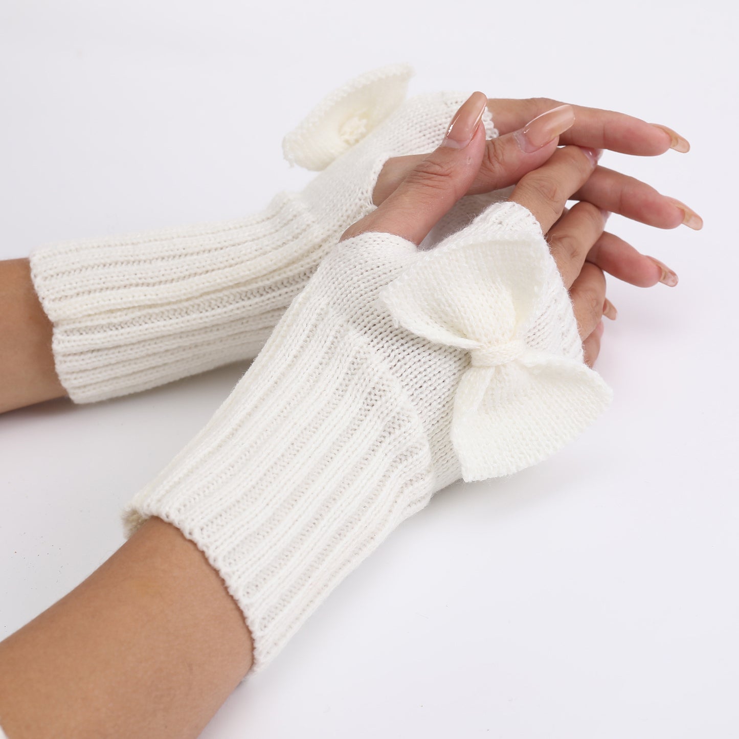 Women's Short Bow Cute Wristband Knitted Wool Keep Gloves