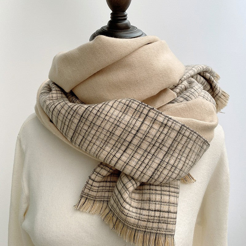 Women's & Men's Plaid Winter Versatile Simple Beige Couple Short Scarfs