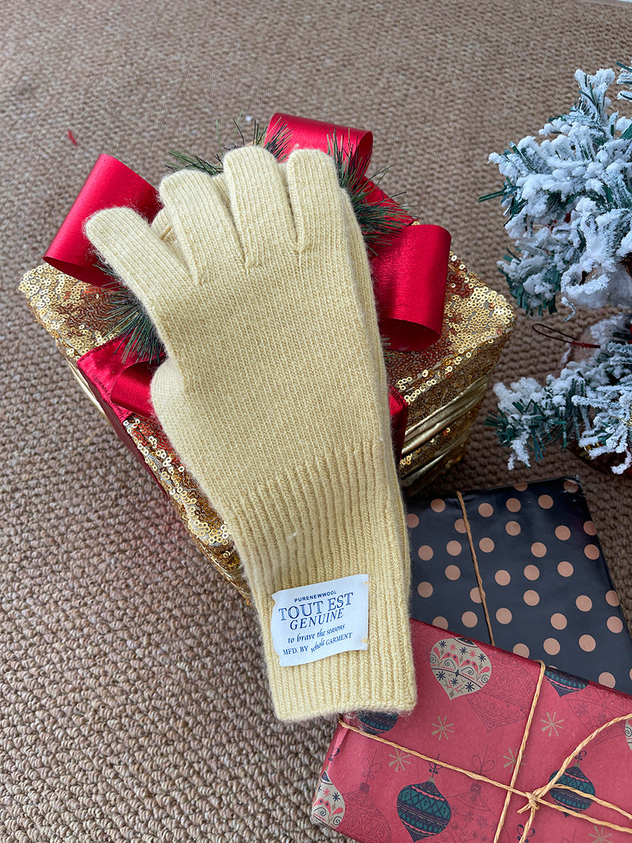 Women's Winter Wool Solid Color Knitted Cloth Gloves