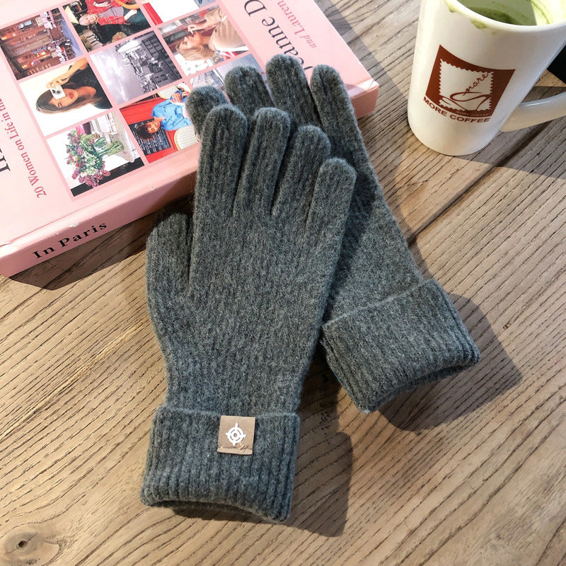 Wool Knitted Labeling Finger Exposed Touch Screen Gloves