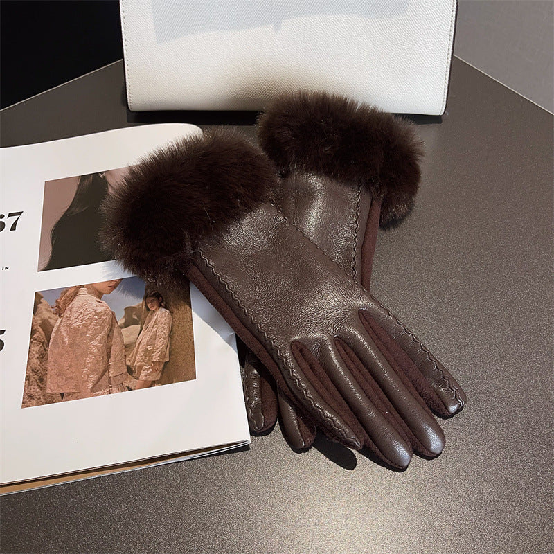 Women's Winter Fleece-lined Thickened Classic Style Riding Gloves