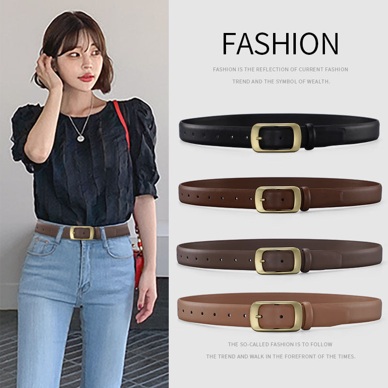 Women's Pin Buckle Pure Cowhide Simple Jeans Suit Belts