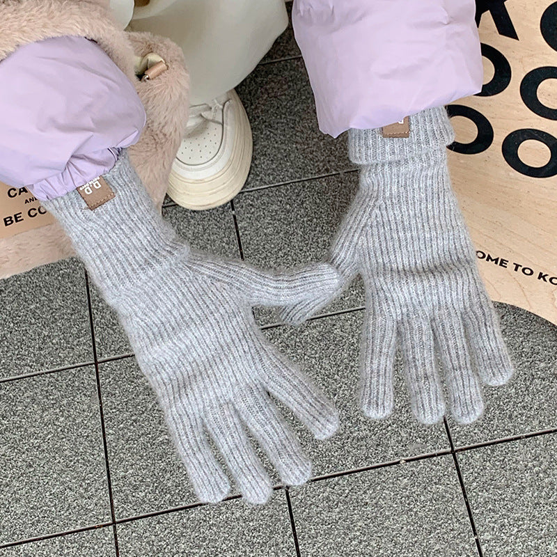 Women's Solid Color Long Thickened Warm Finger Gloves