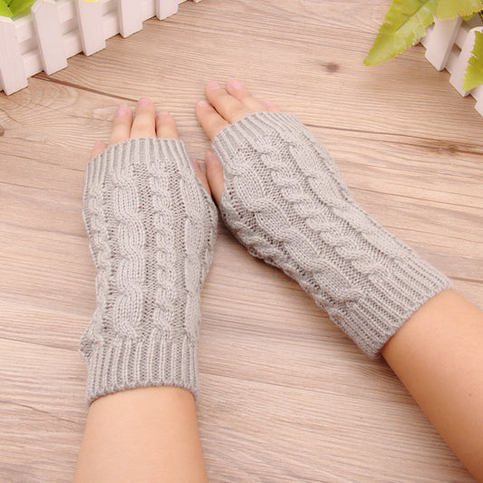 Women's Wool Half Finger Twist Knitted Warm Couple Gloves